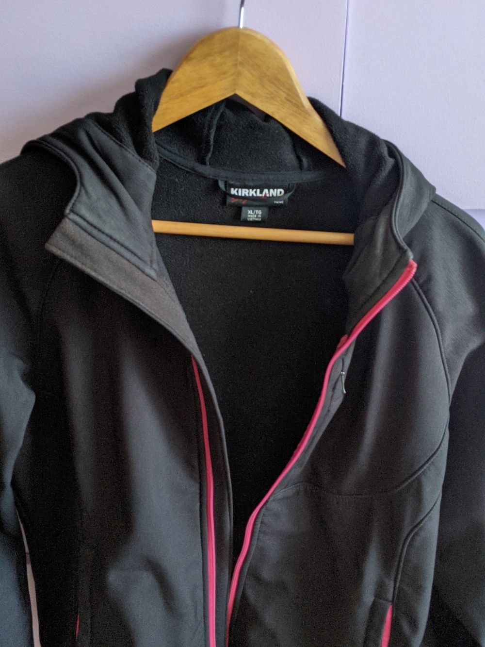 Kirkland Black Hooded Zip Jacket with Pink Trim Breathable Wind Protectir